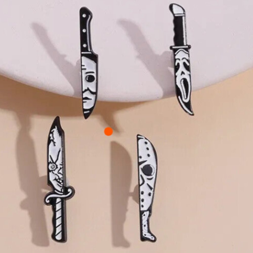 🌿 3/$20 🌿  4pc Halloween horrors icons movie knife 🔪 enamel pins